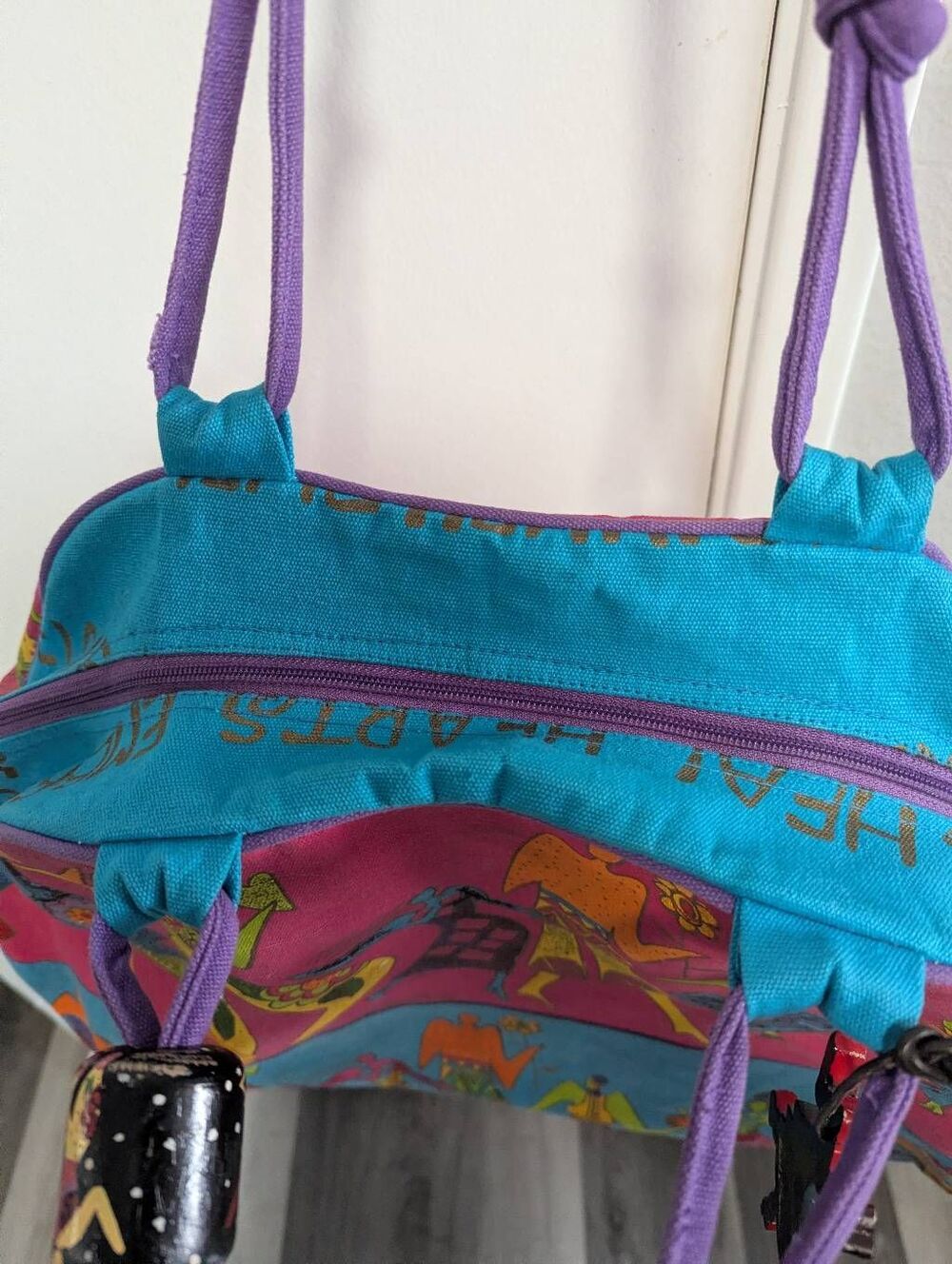 90s Laurel Burch multicolor dancing people large duffle overnight beach bag - Picture 6 of 10